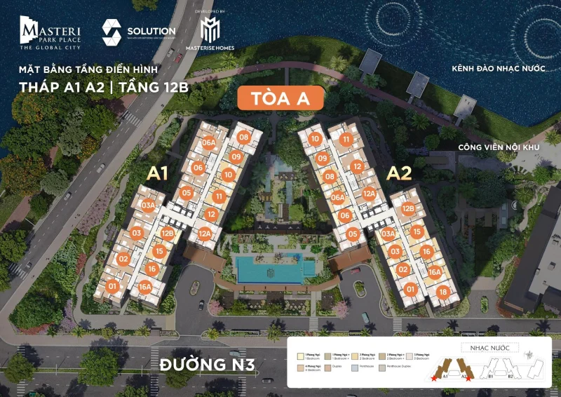 Mặt bằng tòa A Masteri Park Place The Global city